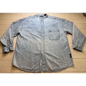 Structure Jeans Wear‎ Vintage Men's Light wash Denim Button Up Band Collar LS XL
